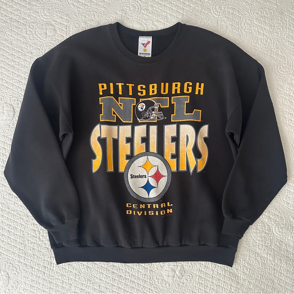 Vintage 90s Pittsburgh Steelers NFL Black Crewneck Sweatshirt Artex XL USA